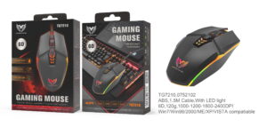 Raton Gaming con Luz RGB, 4 Niveles de DPI 800-1200-1600-2400, 6 Botones,Longitud Cable 1.5m, Negro NegroT7210