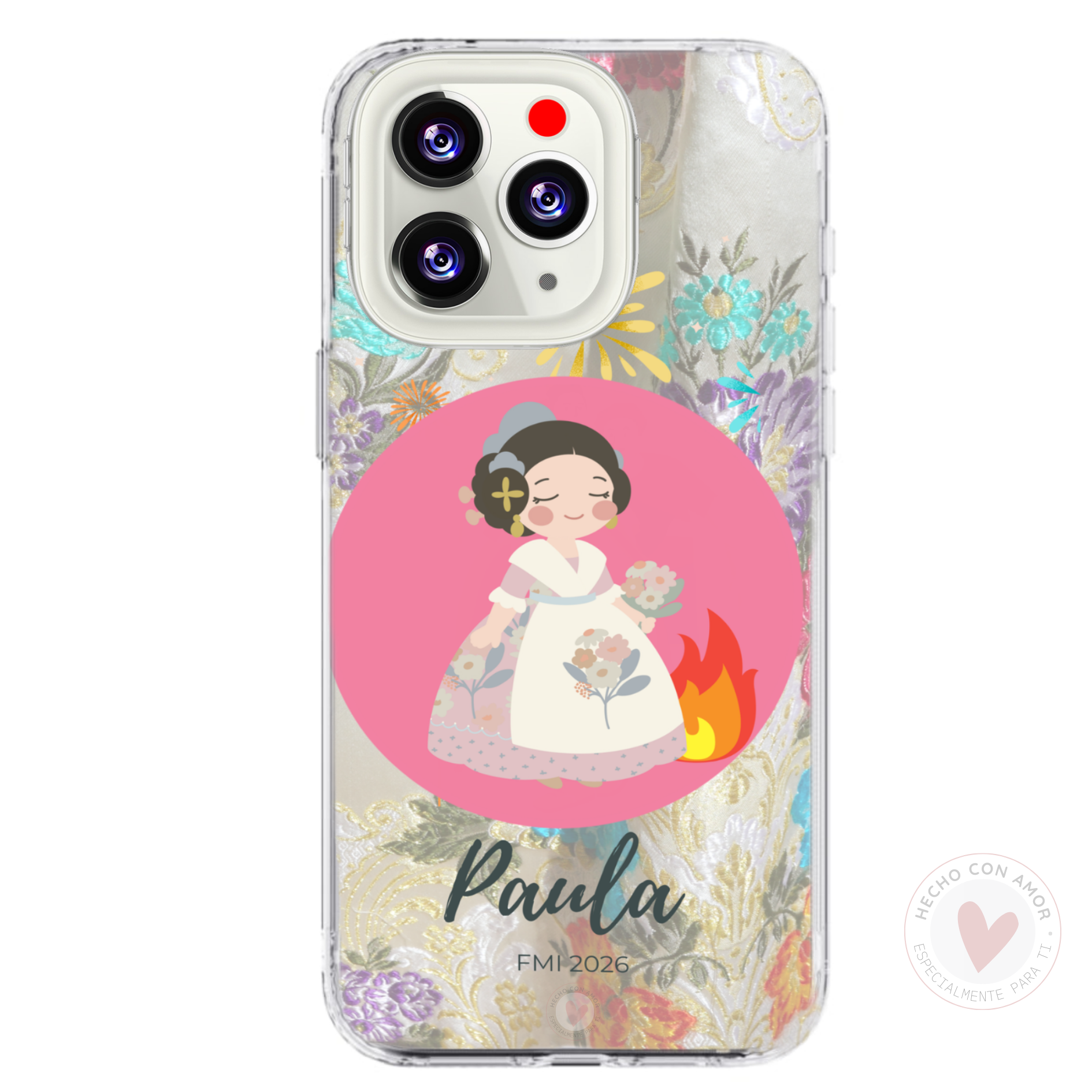 Funda de Fallera Personalizada Dibujo Fallera y Nombre Flores - Imagen 2
