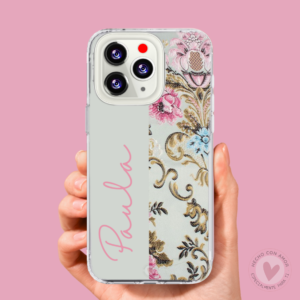 Funda Fallera Personalizada con Nombre  Diseños Tela Vestido Fallero y Nombre Beige y Rosa Claro