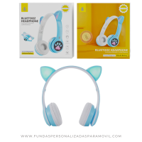Auriculares para niños Cascos Bluetooth Inalámbricos con Orejas de Gato con LED Luminoso, con Microfono, BTS/FM/TF(32GB)/Audio NC3228 Azul