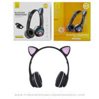 Auriculares para niños Cascos Bluetooth Inalámbricos con Orejas de Gato con LED Luminoso, con Microfono, BTS/FM/TF(32GB)/Audio NC3228  Negro