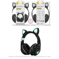 Auriculares para niños Cascos Bluetooth Inalámbricos con Orejas de Gato con LED Luminoso, con Microfono, BTS/FM/TF(32GB)/Audio NC3172 Negro