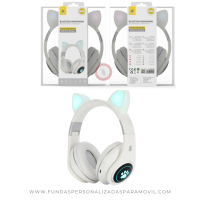 Auriculares para niños Cascos Bluetooth NC3172 BL, Auriculares Bluetooth con Orejas de Gato con LED Luminoso, con Microfono, BTS/FM/TF(32GB)/Audio, 400 mAH, Blanco