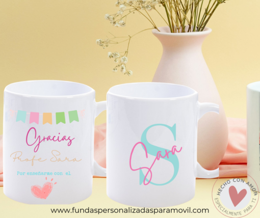 Taza Personalizada Diseño Gracias Profe por enseñarme con el corazón 