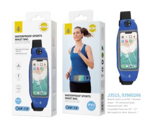 Funda Deporte Universal Riñonera para Móvil Impermeable IPX3 para móviles, 4.0 - 7.2 Pulgadas, Brazo25.5-46c J3515 Azul