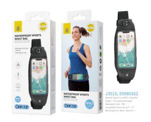 Funda Deporte Universal Riñonera para Móvil Impermeable IPX3 para móviles, 4.0 - 7.2 Pulgadas, Brazo25.5-46c J3515 Negro