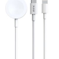 Cargador de Reloj Inteligente  TB1509 BL  Cable de Type-C con Cargador Magnetico 2 en 1 para I-Watch S1-S9, 2,5W+Cable Iphone 5-14 2.4A, Cable 1.2M, Blanco