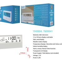 Reloj Despertador YH0004 BL Reloj Despertador digital 12/24h，con indicador clima, temperatura y humedad，bateria AAAx1（No Incluido), Blanco - Imagen 2