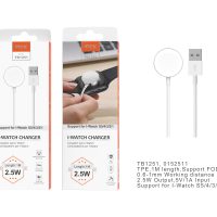 Cargador de Reloj Inteligente  TB1251 Cable de Carga con Magnetico para I-Watch S1-S5, 2.5W, Longitud 1M, Blanco - Imagen 2