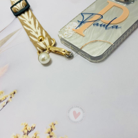 Correa Universal para Móvil ,Bolso, Bandolera Ancha Ajustable con Estampados Beige y Bolita Perla - Imagen 3