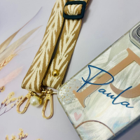 Correa Universal para Móvil ,Bolso, Bandolera Ancha Ajustable con Estampados Beige y Bolita Perla - Imagen 2