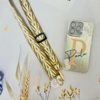 Correa Universal para Móvil ,Bolso, Bandolera Ancha Ajustable con Estampados Beige y Bolita Perla