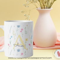 Taza Personalizada con Nombre  Diseño Flores