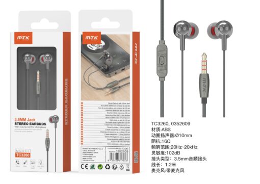 Auriculares con Cable TC3260 VE+GR Auricular Bianca con microfono y boton de llamada, Jax 3.5mm, Cable 1.2m, Verde+Gris