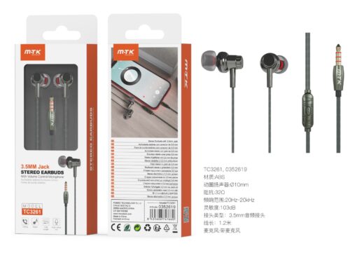 Auriculares con Cable TC3261 VE+GR Auricular Chiara con microfono y boton de llamada, Jax 3.5mm, Cable 1.2m, Verde+Negro