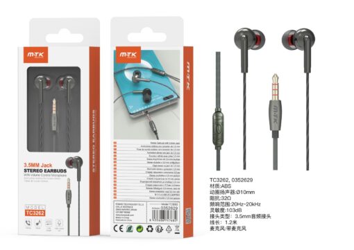 Auriculares con Cable TC3262 VE+GR Auricular Giulia con microfono y boton de llamada, Jax 3.5mm, Cable 1.2m, Verde+Gris