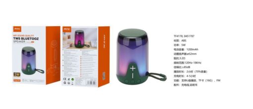 Altavoz Bluetooth TF4178 VE Altavoz TWS HIFI con Bluetooth 5.3, Luz espectro, Soporta USB/FM/TF(16G Max), 5W, Bateria 1200mAh, Verde