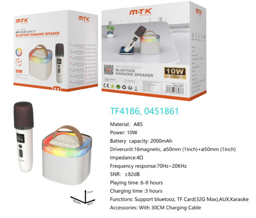 Altavoz Bluetooth TF4186 BL Luxury Altavoz HIFI con Bluetooth 5.3  y Microfono, Luz RGB , Soporta AUX/TF(32G Max), 10W, Bateria 2000mAh, Blanco