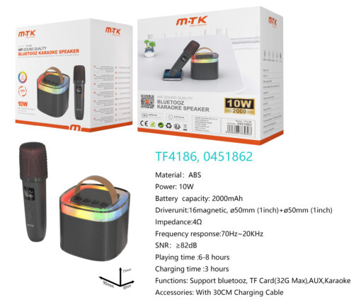 Altavoz Bluetooth TF4186 NE Luxury Altavoz HIFI con Bluetooth 5.3  y Microfono, Luz RGB , Soporta AUX/TF(32G Max), 10W, Bateria 2000mAh, Negro