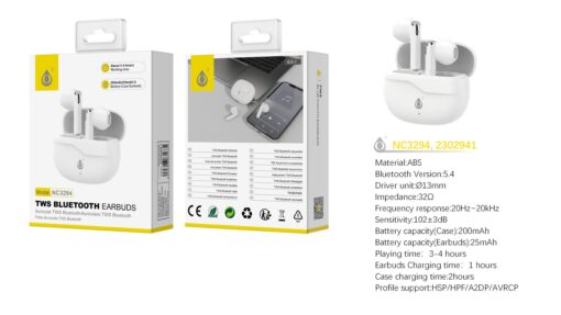 Auriculares Bluetooth Inalambricos estilo Airpods NC3294 BL Auriculares TWS Bluetooth 5.4  Bateria (25mAh*2) con estuche cargable(200mAh), Blanco