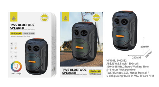 Altavoz Bluetooth NF4088 NE Altavoz TWS Bluetooth 5.0 Con luz LED, Soporta Mano libre/USB/TF/FM, Frecuencia 150Hz-18KHz, Bateria 1800mAh 15W/6.5Pulgada, Negro