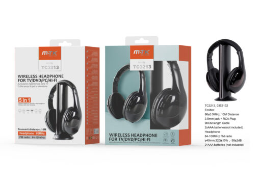 Auriculares Cascos Bluetooth Inalámbricos TC3213 NE Auriculares inalámbricos 5 EN 1 para  TV/Radio/DVD/VCD/MP3/PC,Negro