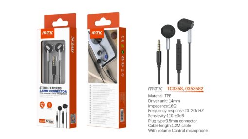 Auriculares con Cable TC3358 BL Auricular jack 3.5mm Daren con microfono + boton de llamada y volumen, Cable 1.2m, Blanco