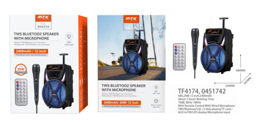 Altavoz Bluetooth TF4174 NE Altavoz TWS Bluetooth 5.0 Con Panel LED de indicador , Microfono, Soporta USB/TF/FM, Frecuencia 80Hz-18KHz, Bateria 2400mAh 20W/12Pulgada, Negro