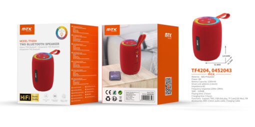 Altavoz Bluetooth TF4204 RJ Altavoz HIFI TWS Bluetooth 5.3, Con Luz espectro,Soporta TF/USB/FM/AUX, Bateria 1200mAh/8W, Rojo