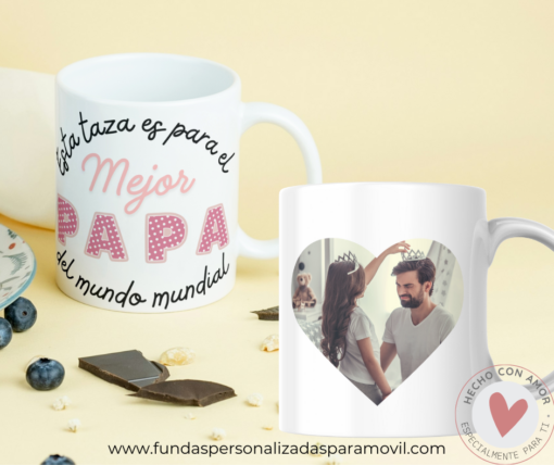 Taza Personalizada con Foto Diseño Papá- El Mejor Papá /Abuelo/ Tío del Mundo Mundial -Rosa