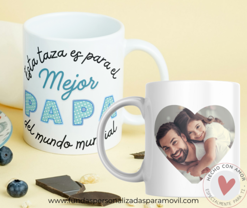 Taza Personalizada con Foto Diseño Papá- El Mejor Papá /Abuelo/ Tío del Mundo Mundial -Azul
