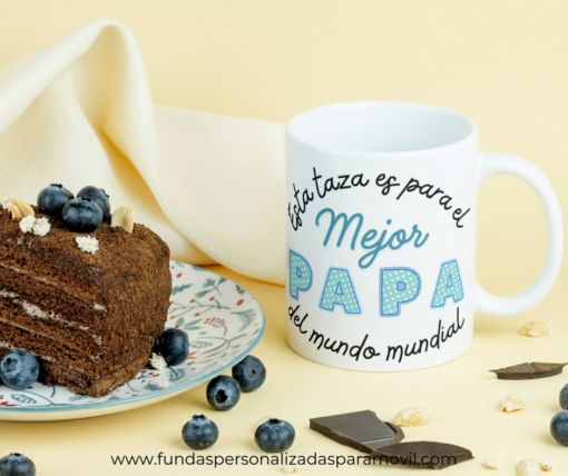 Taza Personalizada con Foto Diseño Papá- El Mejor Papá /Abuelo/ Tío del Mundo Mundial -Azul - Imagen 5