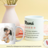 Taza Personalizada con Foto Diseño Mamá-  Reseña 5 Estrellas Rosa