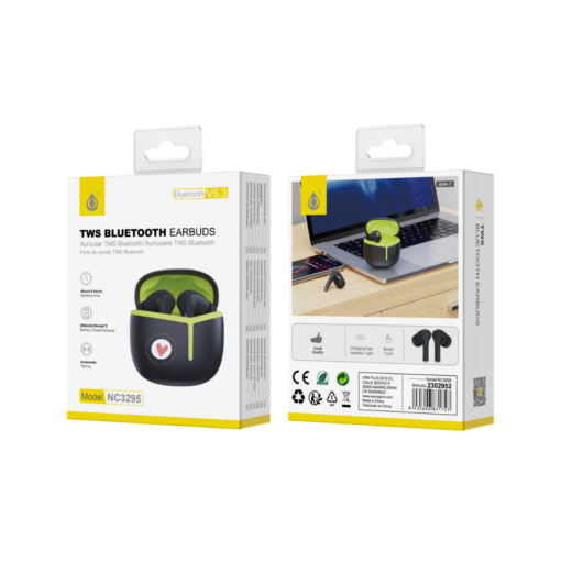 Auriculares Bluetooth Inalambricos estilo Airpods NC3295 Auriculares TWS Bluetooth 5.3, Bateria (30mAh*2) con Estuche Recargable 300mAh, Negro+verde - Imagen 2