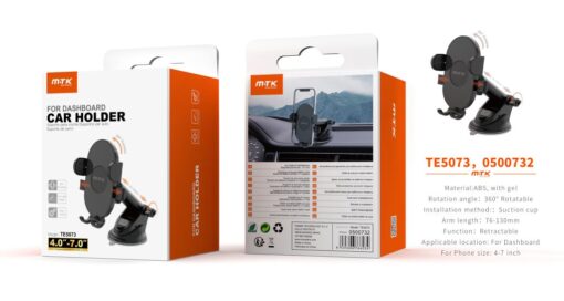 Soporte  Movil Coche Soporte de coche Salpicadero TE5073 NE Soporte Universal de Movil 4-7 Pulgada para Salpicadero y Parabrisa,  360? Rotacion,Blazo retractil 0.76-13cm, Negro