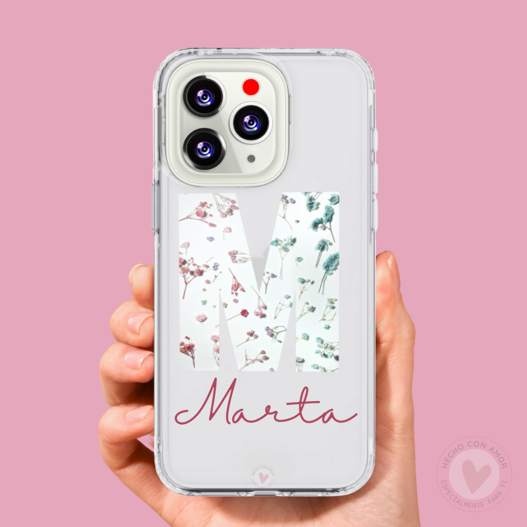 Funda Personalizada Diseño Flores con Nombre e Inicial