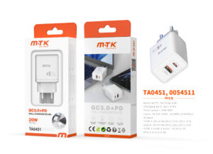 Cargador de Red TA0451 BL luxury Cargador Rapido de red Shorf, USB-C+USB-A QC 3.0, Sin Cable, 20W, Blanco