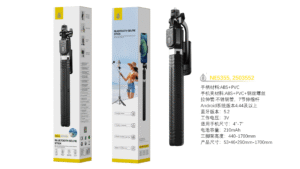Palo Selfie Tripode NE5355 NE Palo selfie tripode acero inoxidable con Bluetooth 5.2 para moviles 4-4.7, Altura 1.7M, Negro