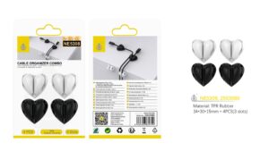 NE5308 Organizador de cable con forma de corazon,tres ranuras 4 pcs, Blanco+Negro
