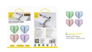 NE5308 Organizador de cable con forma de corazon,tres ranuras 4 pcs, colores