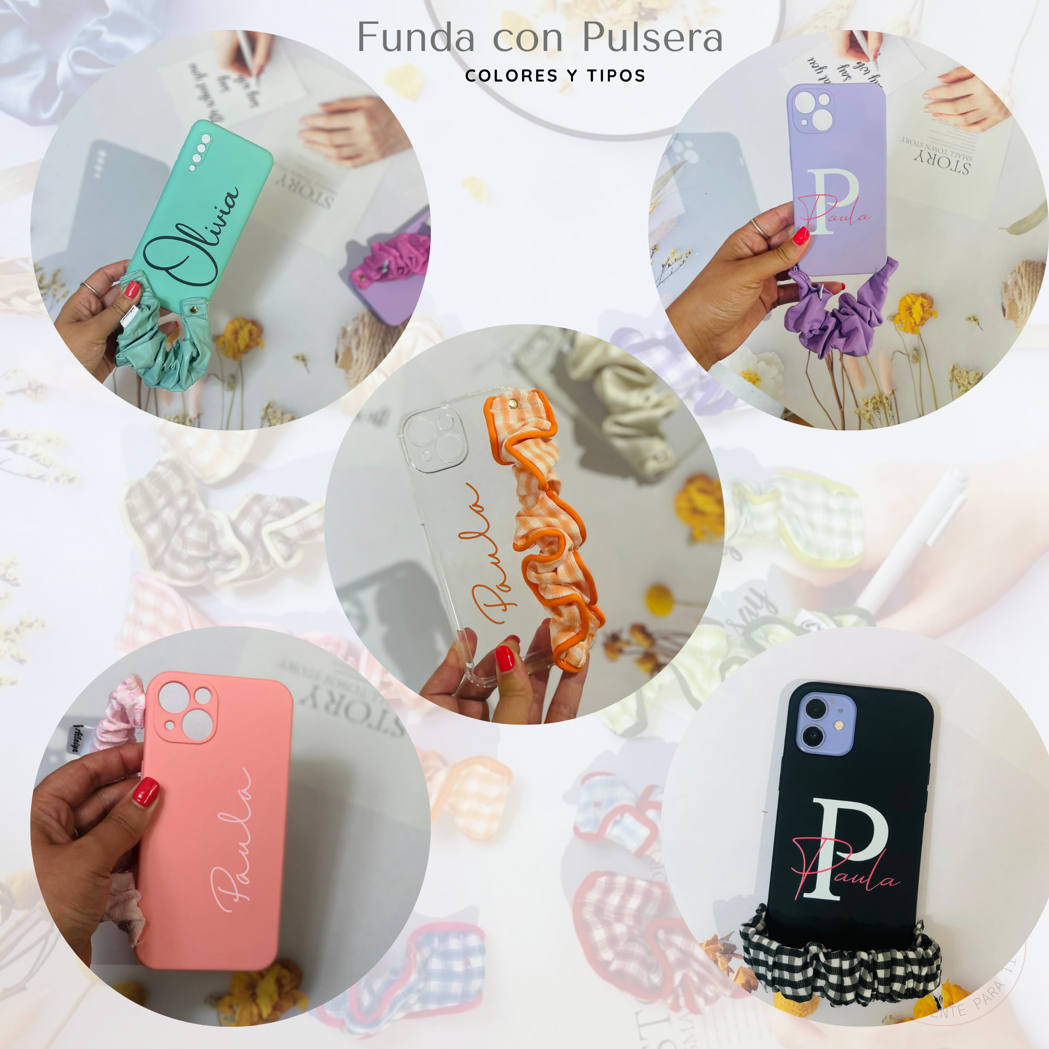 Funda Personalizada y Pulsera Correa incorporada estilo Pulsera de Tela para Móvil Polipiel / Cuero estilo Scrunchie - Personaliza y Combina a tu gusto - Imagen 7