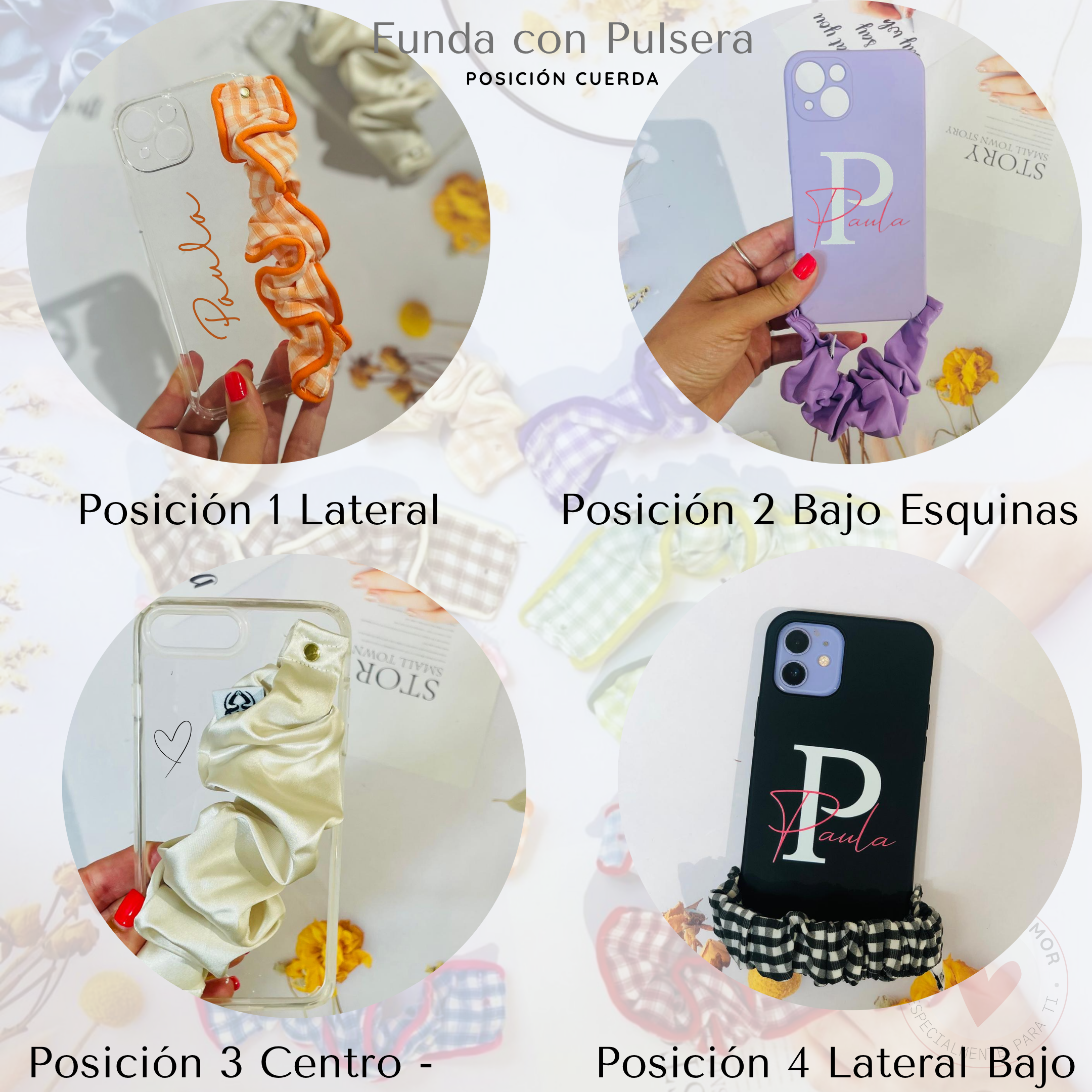 Funda Personalizada y Pulsera Correa incorporada estilo Pulsera de Tela para Móvil Polipiel / Cuero estilo Scrunchie - Personaliza y Combina a tu gusto - Imagen 3