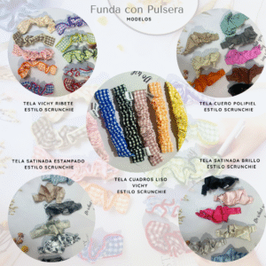 Funda Personalizada y Pulsera Correa incorporada estilo Pulsera de Tela Satinada estilo Scrunchie Estampados- Personaliza y Combina a tu gusto