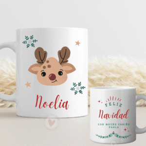 Taza Personalizada con Frase Diseño Feliz Navidad Reno