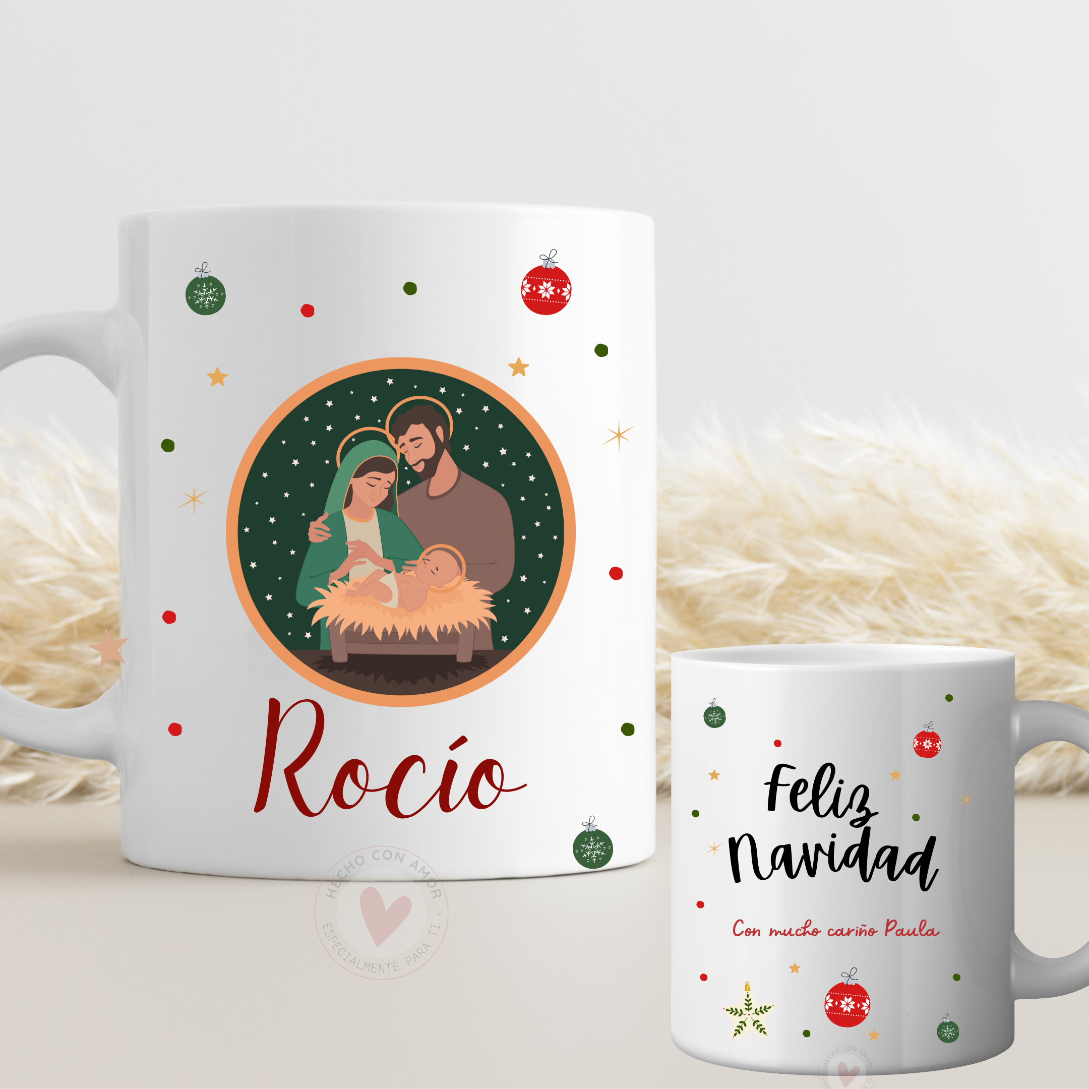 Taza Personalizada con Frase Diseño Feliz Navidad Belén 