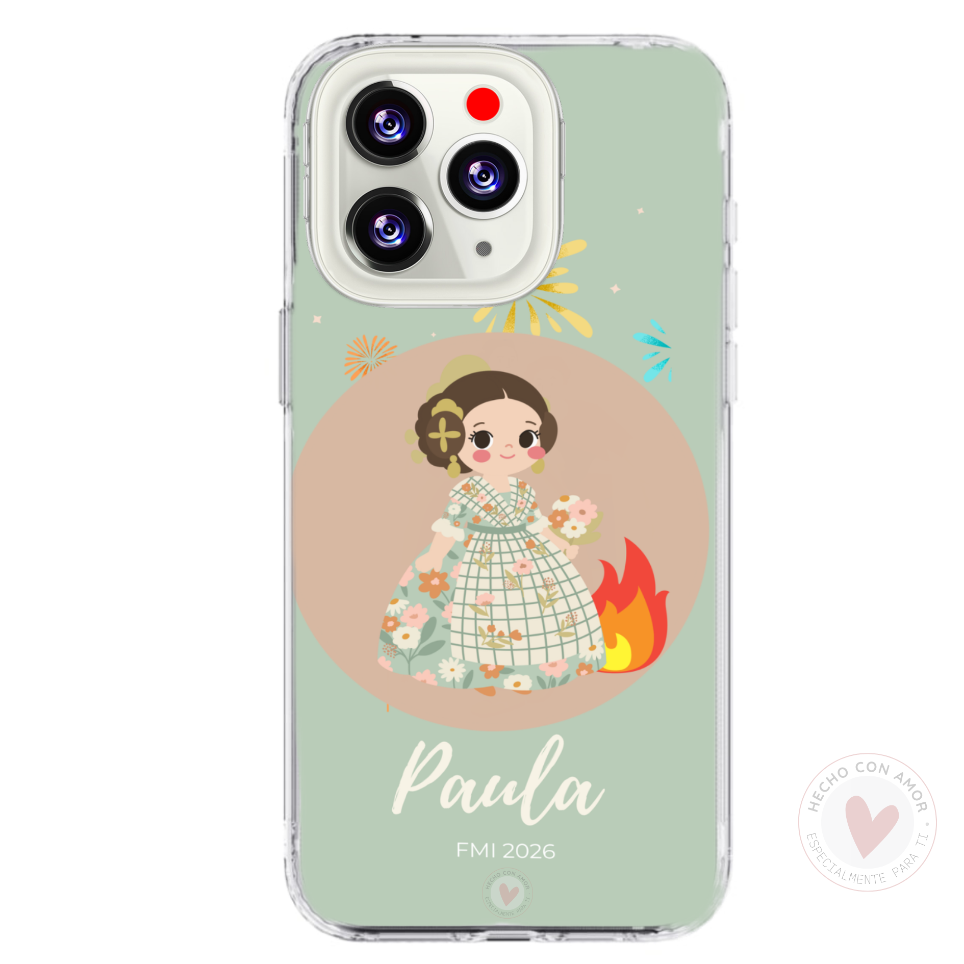 Funda de Fallera Personalizada Dibujo Fallera y Nombre Verde Claro - Imagen 2