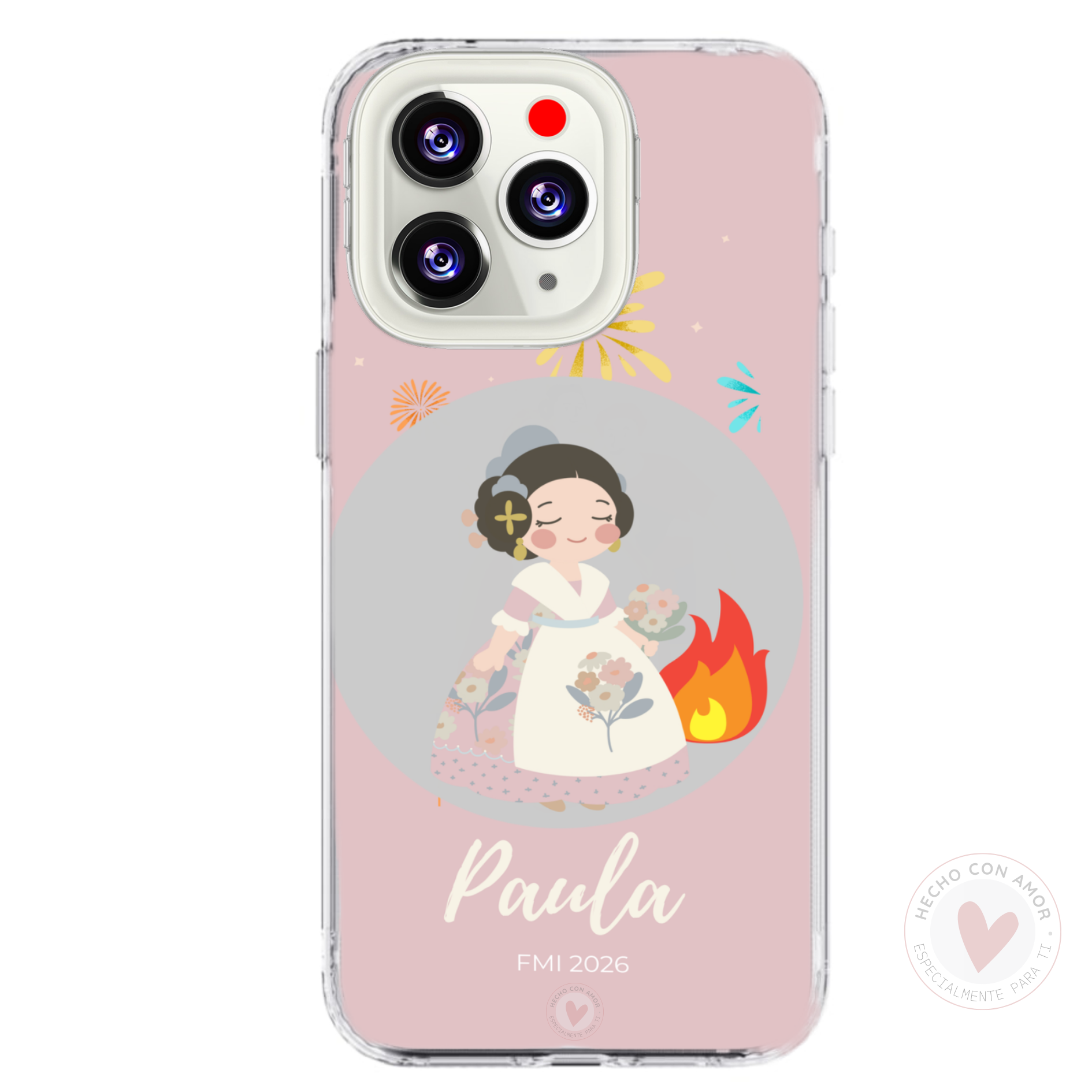 Funda de Fallera Personalizada Dibujo Fallera y Nombre Rosa Claro - Imagen 2