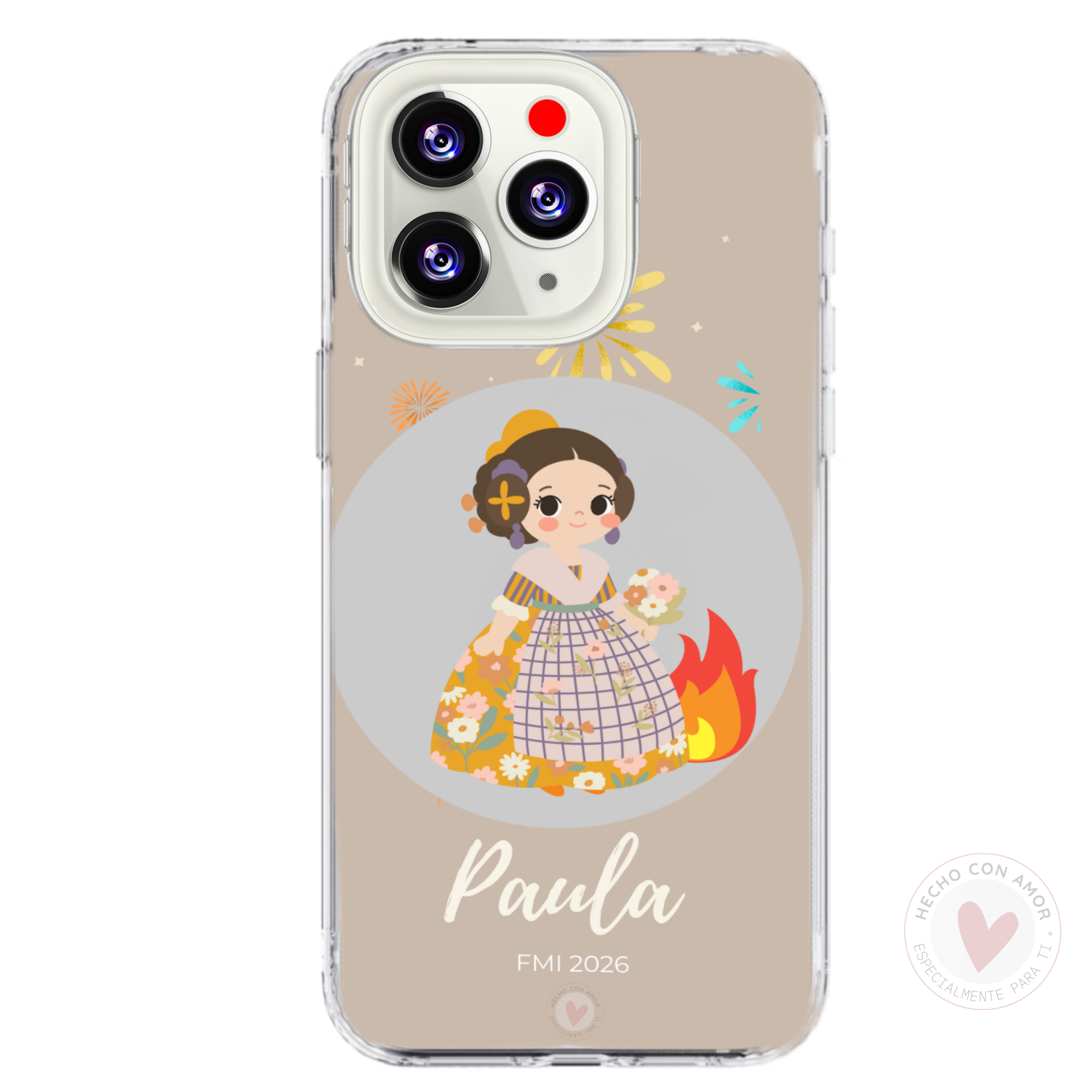 Funda de Fallera Personalizada Dibujo Fallera y Nombre Beige - Imagen 2