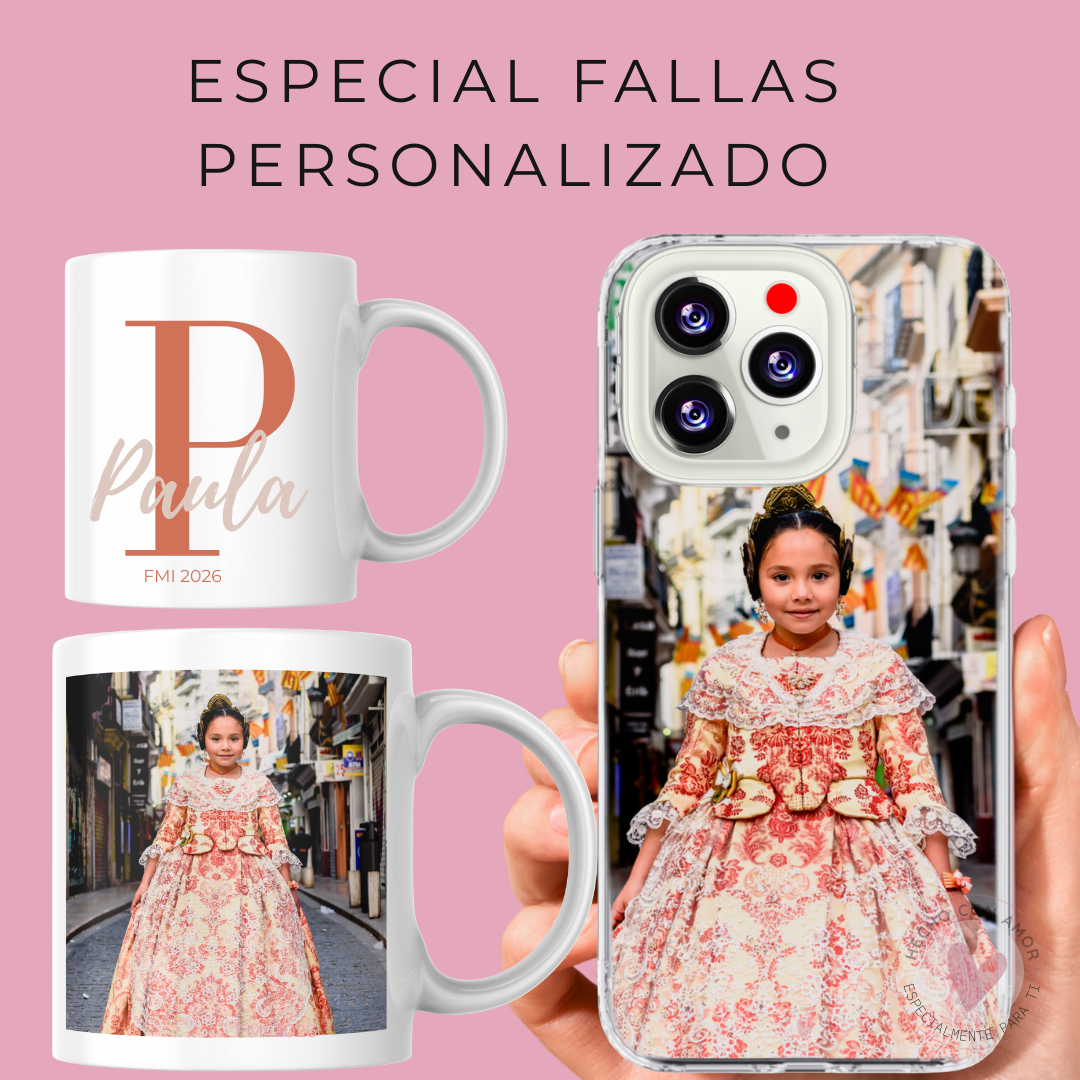 Con tu Foto Pack Funda y Taza de Fallera Personalizada con Foto de Tu Tela Vestido Fallera