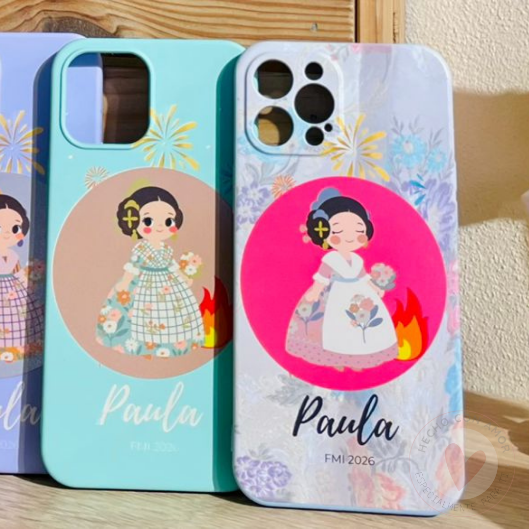 Funda de Fallera Personalizada Dibujo Fallera y Nombre Beige - Imagen 4